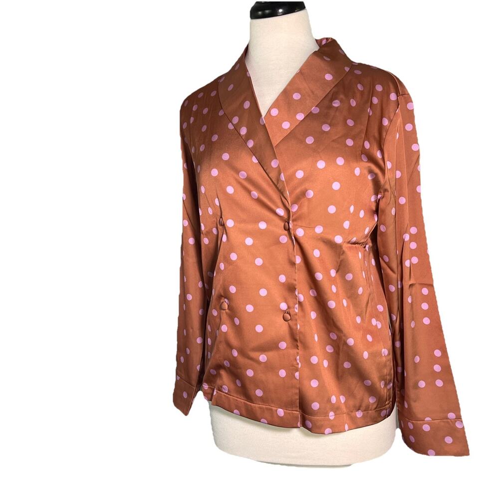 Asos Pajama Top Women's Pink Orange Double Breasted Button Lightweight 4 NWT